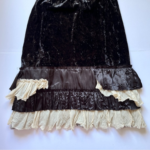 Free People Merries Crushed Velvet Tiered Dress Black Ruffle Racerback Tank Sz S - Picture 6 of 16